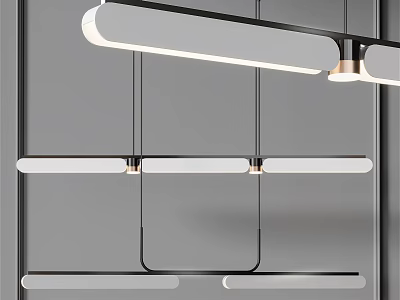 Modern Linear Chandelier With Sleek Metal Frame And Horizontal White Light Bars For Interior Design 3d model