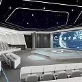 Quantum Laboratory Interior With Starry Ceiling Large Screen Control Desks And Modern Seats 3d model