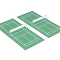 Two Indoor Badminton Courts With Green Surface White Lines And Net Posts 3d model