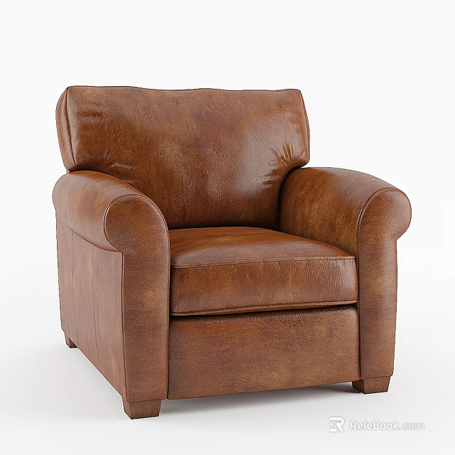 Brown Leather Single Sofa With Comfortable Armrest Classic Living Room Design 3d model