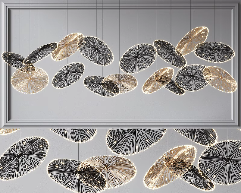 Modern Leaf Shaped Chandelier With Gold And Black Hanging Decorative Design 3d model 