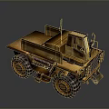 Industrial Utility Vehicle With Large Tires Open Cargo Bed And Rustic Brown Exterior