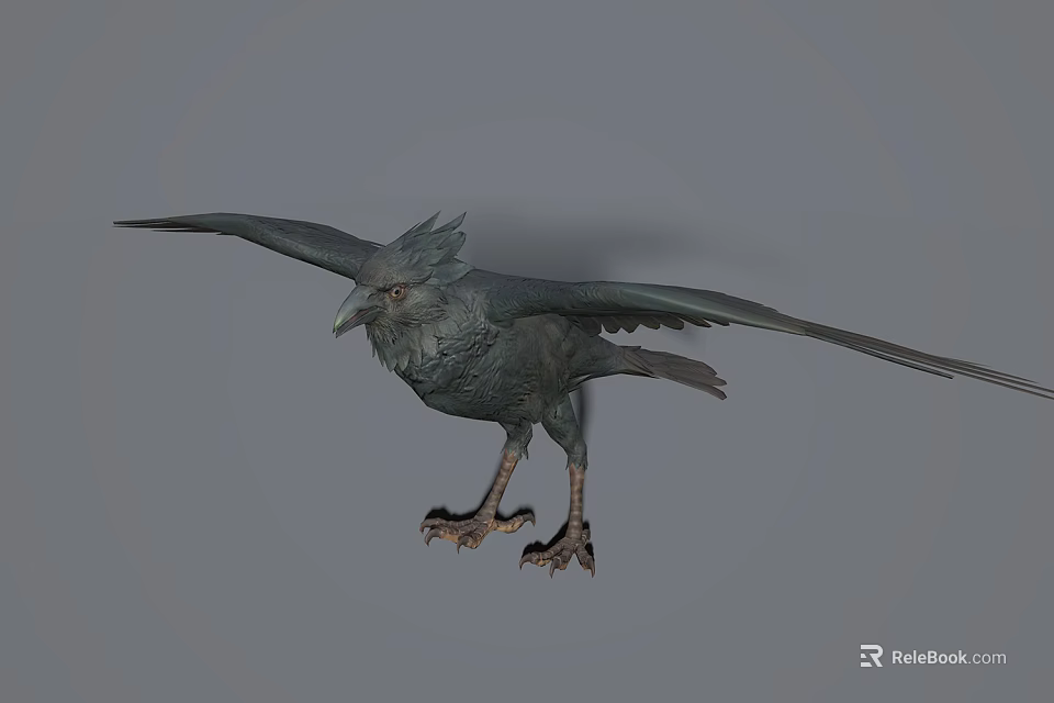 Flying Fantasy Bird With Spread Wings Sharp Claws Dark Feathers And Crested Head 3d model 