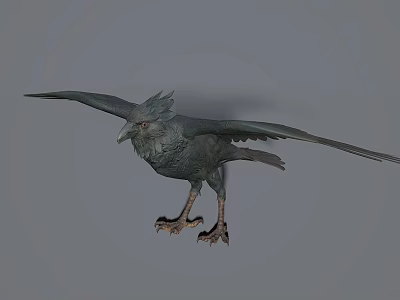 Flying Fantasy Bird With Spread Wings Sharp Claws Dark Feathers And Crested Head 3d model