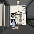 Woman Holding Cat In Bright Room With Washing Machine Shelves And Mountain View