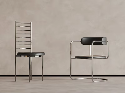 Modern Chairs With Slatted Backrest Armrest Metal Frame And Black Seat Design 3d model