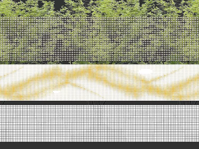 Building Exterior Wall With Green Plants And White Yellow Grid Pattern Design 3d model