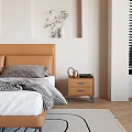 Modern Bedroom Interior Design With Brown Leather Headboard Gray Pillows Nightstand Table Lamp And Arched Details