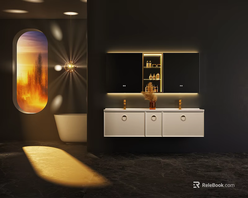 Modern Bathroom Vanity With White Cabinet Mirror Storage Elegant Lighting And Natural Light 3d model 