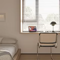 Modern Tatami Bedroom Interior With Tatami Bed Window Blinds Bookshelf Chair And Green Plant