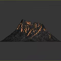 Volcanic Landscape With Erupting Mountain And Fiery Lava Flows On Gray Ground