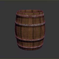 Classic Vintage Wooden Barrel With Striped Texture And Red Metal Hoops