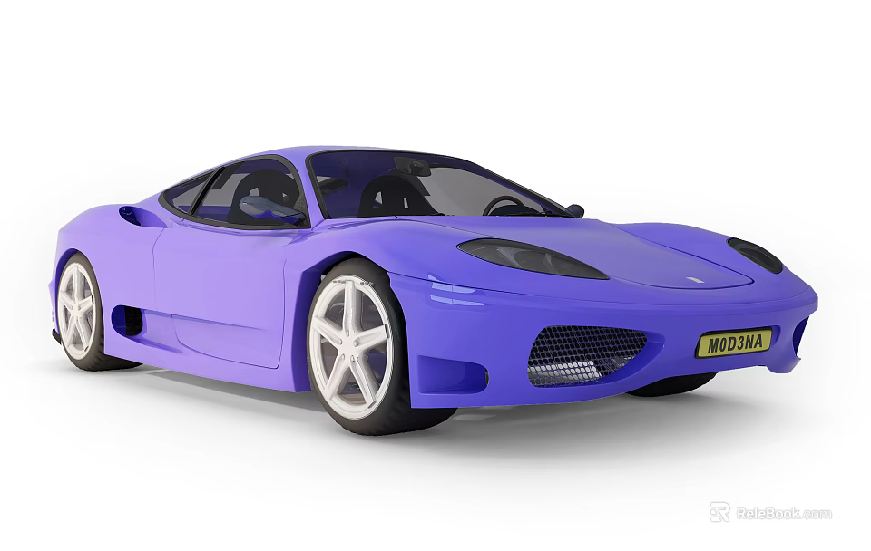 Purple Sports Car With Sleek Design Silver Wheels And Yellow License Plate 3d model 