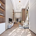 Modern Apartment Living Room With Open Layout Sofa TV Bookshelves And Chandelier