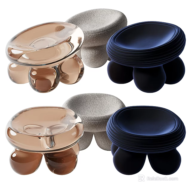 Transparent Dark And Light Colored Stools With Round Seats And Multiple Legs 3d model 