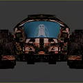 Futuristic Off Road Vehicle With Blue Transparent Roof Red Black Body And Large Wheels