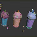 Three Colorful Animal Shaped Drink Cups With Straws And Sparkling Stars