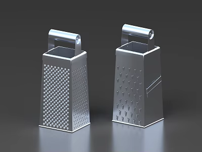 Stainless Steel Kitchen Graters With Perforated Surfaces For Food Preparation 3d model