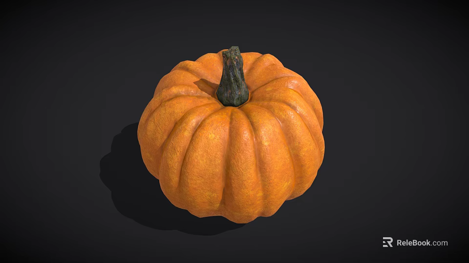 Fresh Ripe Orange Pumpkin Vegetable With Textured Surface And Green Stem 3d model 