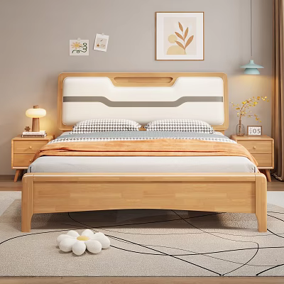 Cozy Wooden Bedroom Interior With White Headboard Bedside Tables Lamps And Wall Art 3d model