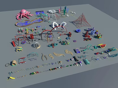 Colorful Playground Equipment With Octopus Structure Climbing Net Slides Swings And Spinning Rides 3d model