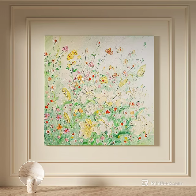Abstract Painting With Colorful Floral Elements Vibrant Yellow Red And Green Tones 3d model 