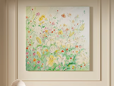 Abstract Painting With Colorful Floral Elements Vibrant Yellow Red And Green Tones 3d model