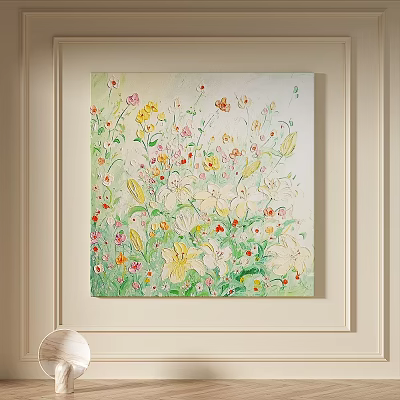 Abstract Painting With Colorful Floral Elements Vibrant Yellow Red And Green Tones 3d model