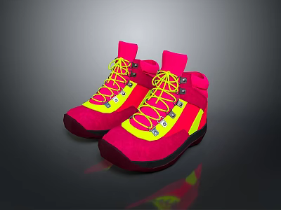 Pink High Top Shoes With Yellow Laces And Reflective Accents For Outdoor Use 3d model