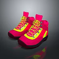 Pink High Top Shoes With Yellow Laces And Reflective Accents For Outdoor Use
