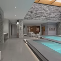 Modern SPA Sauna Space With Wooden Wall And Towel Storage