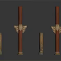 Architectural Columns Various Colored Designs With Carved Details And Ornate Bases