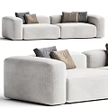 Modern Double Sofa With Light Upholstered Fabric Curved Arms And Plush Pillows