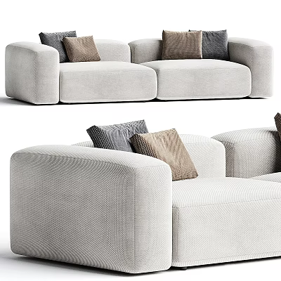 Modern Double Sofa With Light Upholstered Fabric Curved Arms And Plush Pillows 3d model