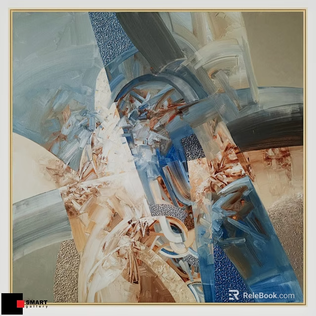 Decorative Abstract Art Frame Featuring Blue Beige Brown Brushstrokes and Textured Design 3d model 