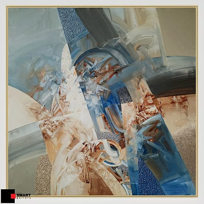 Decorative Abstract Art Frame Featuring Blue Beige Brown Brushstrokes and Textured Design 3d model