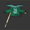 Pixelated Green Horned Game Character With Glowing Blue Flame Red Eyes Holding Weapon 3d model