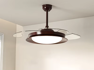 Modern Decorative Ceiling Light With Wooden Frame Circular Lampshade And Transparent Blades 3d model