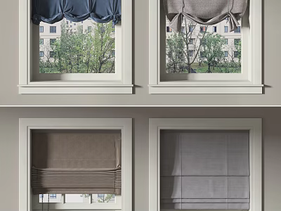 Elegant Roman Blinds In Various Colors And Styles For Home Window Decor 3d model
