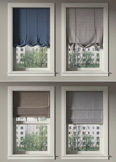 Elegant Roman Blinds In Various Colors And Styles For Home Window Decor 3d model