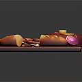 Delicious Food Platter With Sausages Sliced Bread Roasted Meat And Onion On Wooden Board