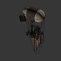 Steampunk Themed Hot Air Balloon With Ship Like Structure And Flag 3d model