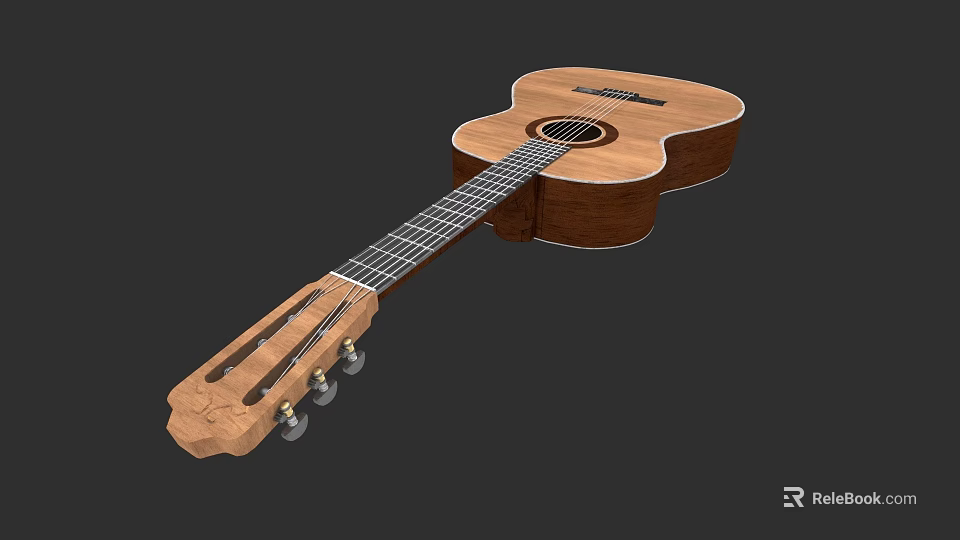 Handcrafted Wooden Acoustic Guitar With Classic Design And Natural Wood Finish 3d model 
