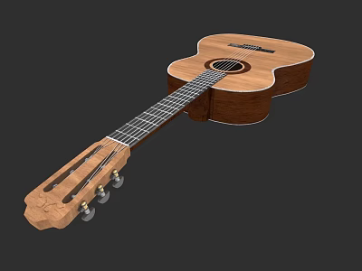 Handcrafted Wooden Acoustic Guitar With Classic Design And Natural Wood Finish 3d model