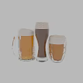 Three Different Types of Beer Glasses Filled with Foamy Beer and Visible Condensation on Surfaces
