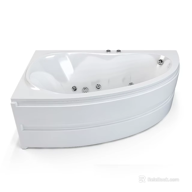 Elegant White Curved Built in Bathtub with Silver Faucets and Modern Design 3d model 