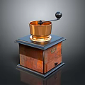 Vintage Manual Coffee Grinder With Copper Bowl And Wooden Base Design