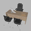 Wooden Office Desk With Computer Monitor Keyboard Black Chairs And Desk Organizer