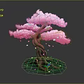 Cartoon Cherry Blossom Tree Scene With Pink Flowers Brown Trunk And Falling Petals