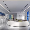 Modern Spacious Office Reception Lobby With Comfortable Curved Sofas And Large Bright Windows